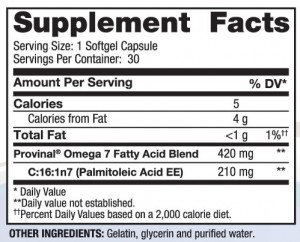 Cardia 7 Purified Omega 7 30 count Supplement Facts Label